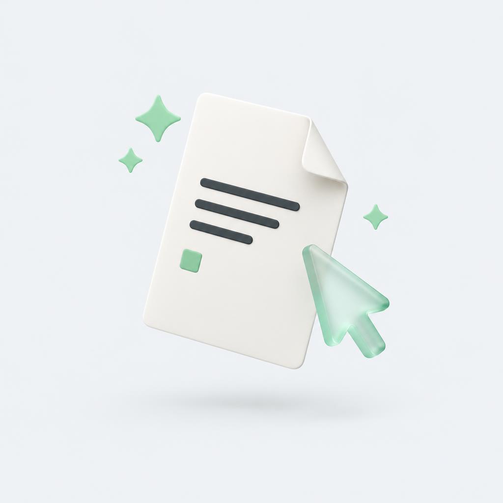 A sculptural document with a mint cursor and little sparkles